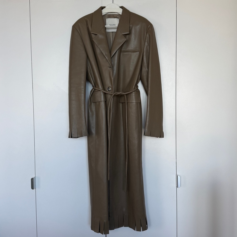 Nanushka Nikoline Okobor™ Regenerated Leather Trench Coat Brown Size L